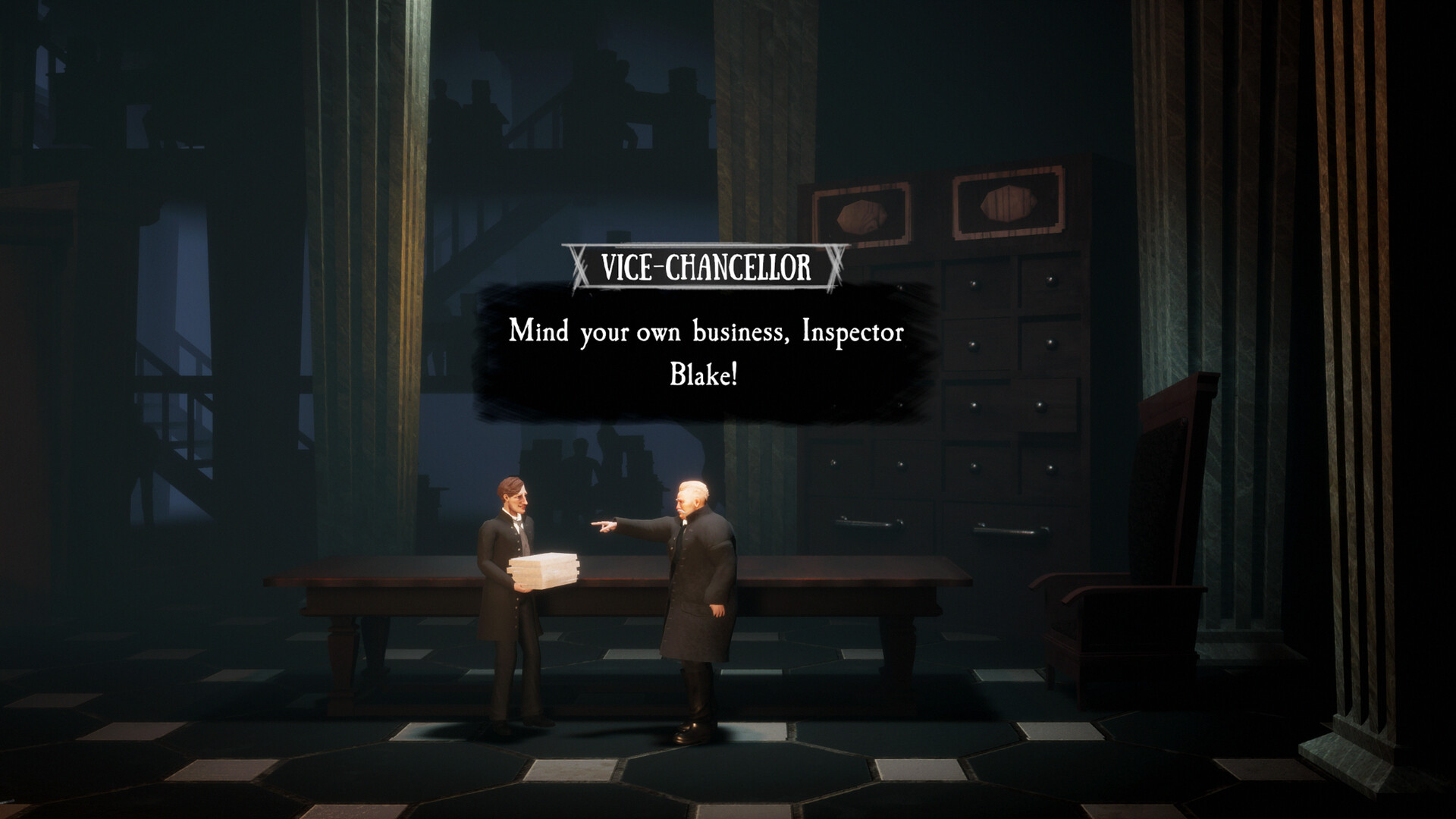 Agent of Strange dialogue scene in gameplay