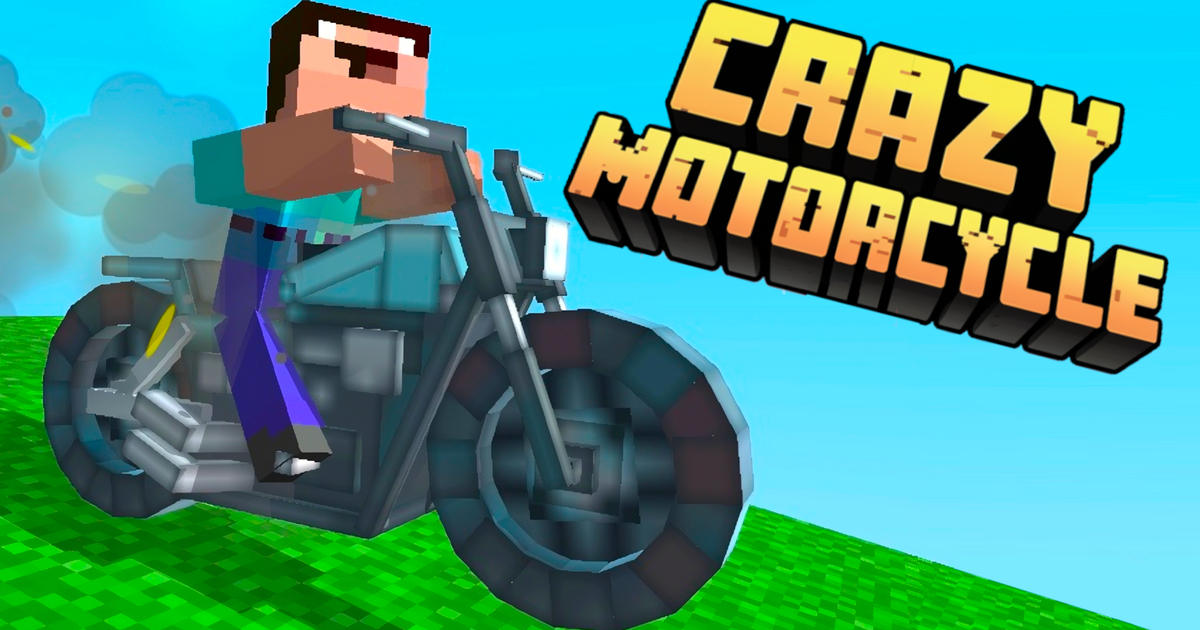 Crazy Motorcycle gameplay with a voxel rider on a floating obstacle course