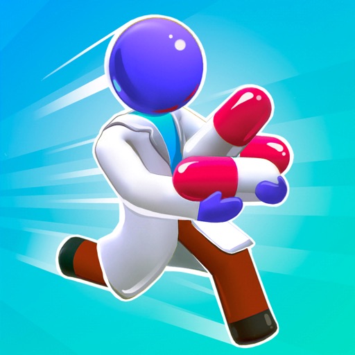 Healing Rush app icon with a doctor carrying medicine capsules