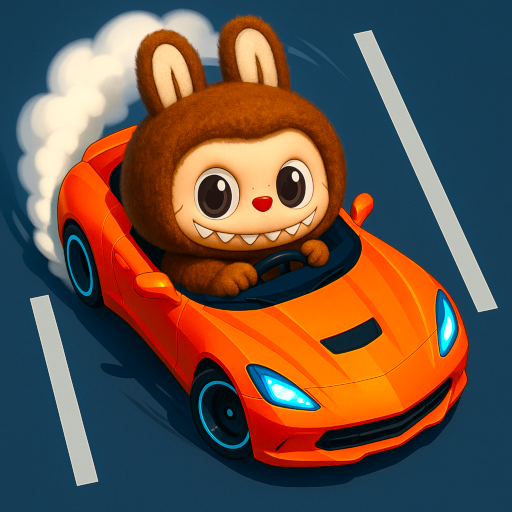 Park Labubu game icon with a character driving an orange sports car