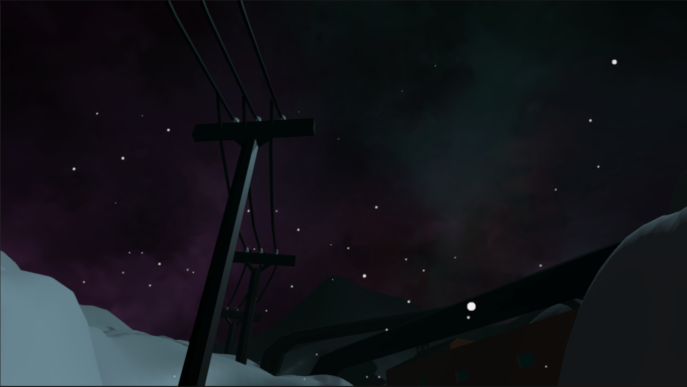 Snow falling over the dark winter landscape of Polar Night