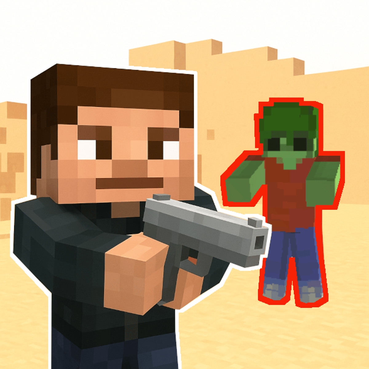 Tear Blocks Down with a blocky character aiming at a zombie